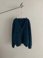 Faux Mink Velvet V-neck Knitted Cardigan