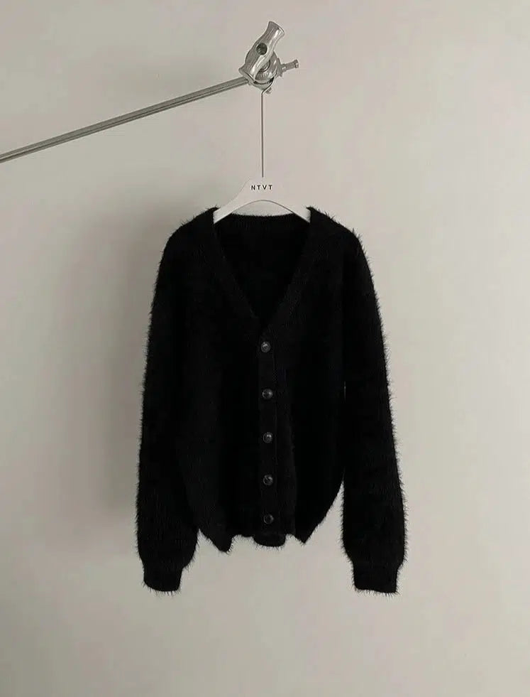Faux Mink Velvet V-neck Knitted Cardigan