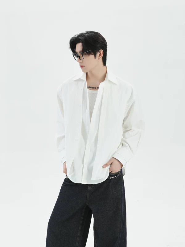 Faux Two-Piece Long Sleeve Casual Shirt 5