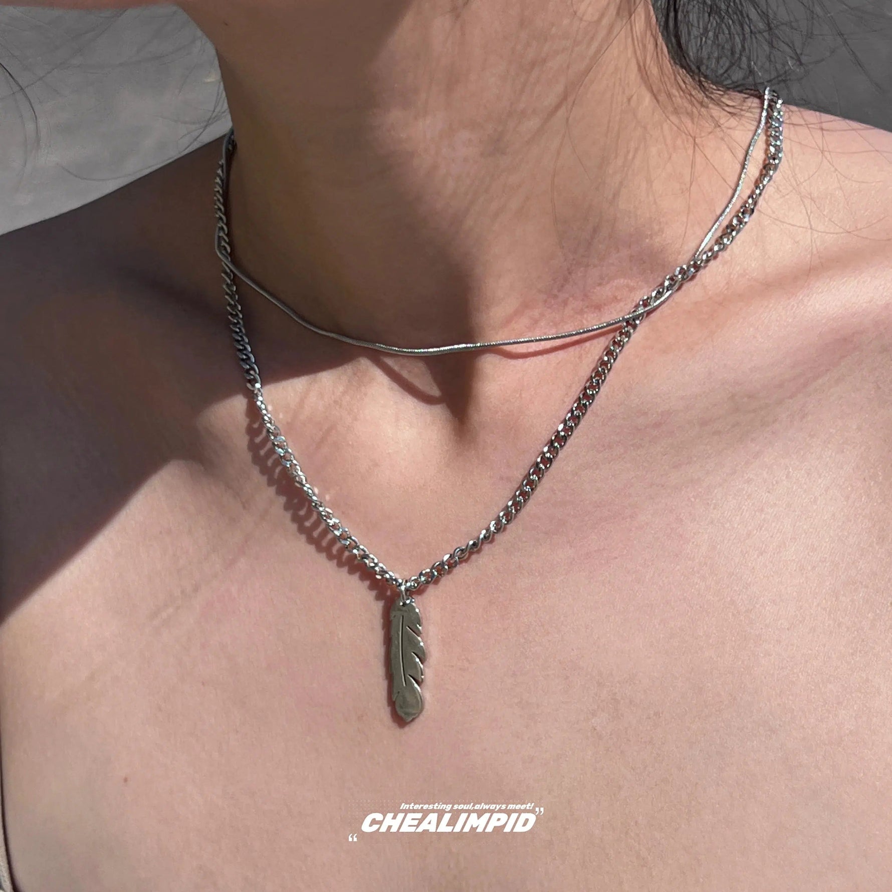 Feather Pendant Layered Necklace