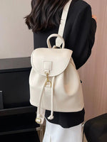 Flap Closure Leather Drawstring Backpack