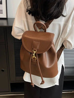 Flap Closure Leather Drawstring Backpack