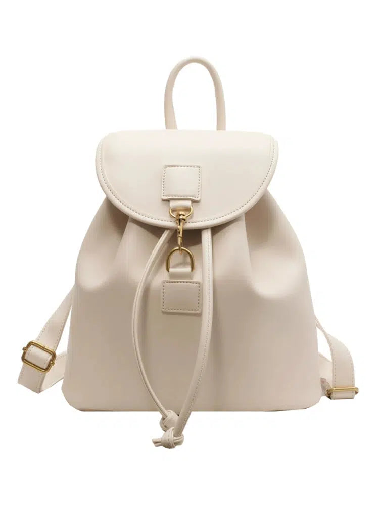 Flap Closure Leather Drawstring Backpack