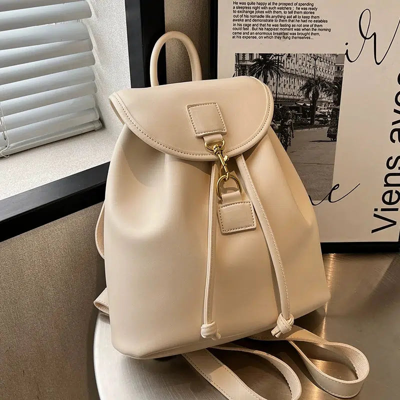 Flap Closure Leather Drawstring Backpack