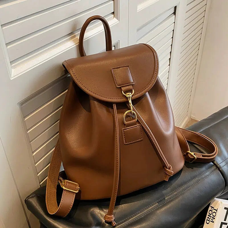 Flap Closure Leather Drawstring Backpack
