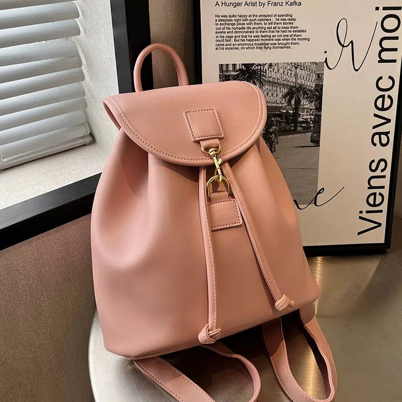 Flap Closure Leather Drawstring Backpack