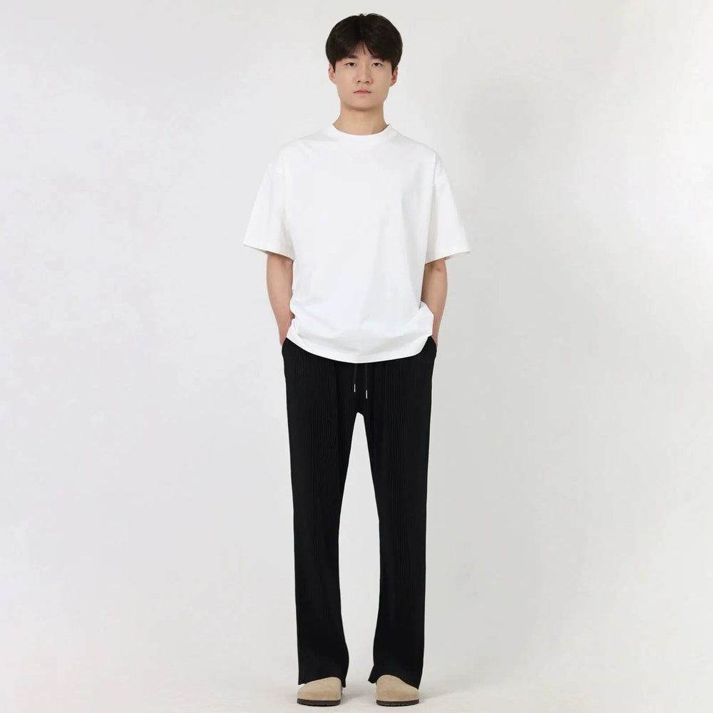 Flared Pleated Drawstring Pants