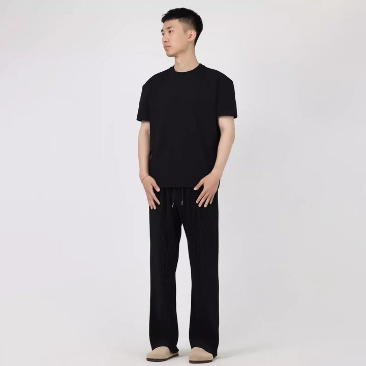 Flared Pleated Drawstring Pants