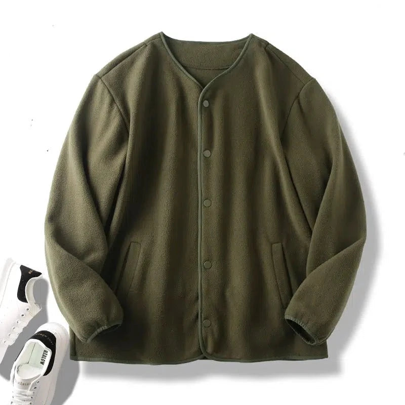 Fleece Collarless Cardigan Jacket