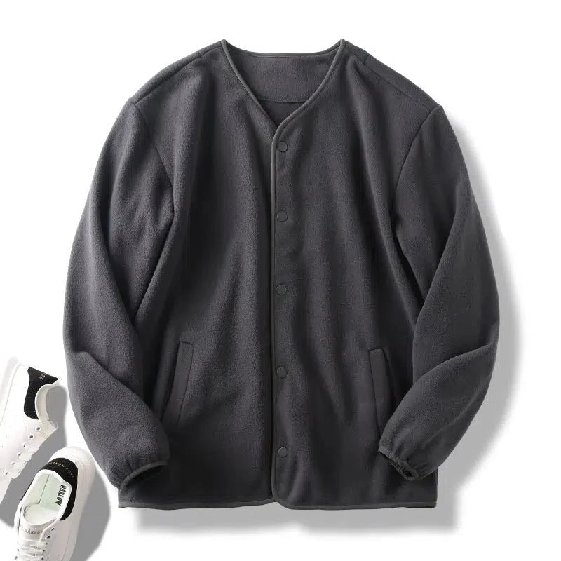 Fleece Collarless Cardigan Jacket