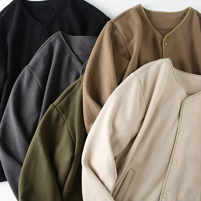Fleece Collarless Cardigan Jacket
