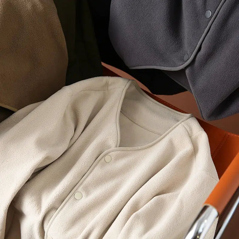 Fleece Collarless Cardigan Jacket