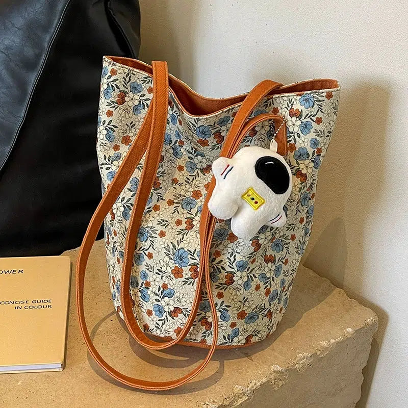 Floral Canvas Bucket Shoulder Bag