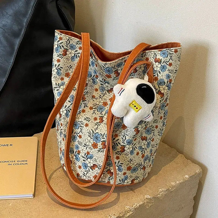 Floral Canvas Bucket Shoulder Bag