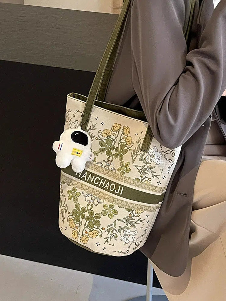 Floral Canvas Bucket Shoulder Bag