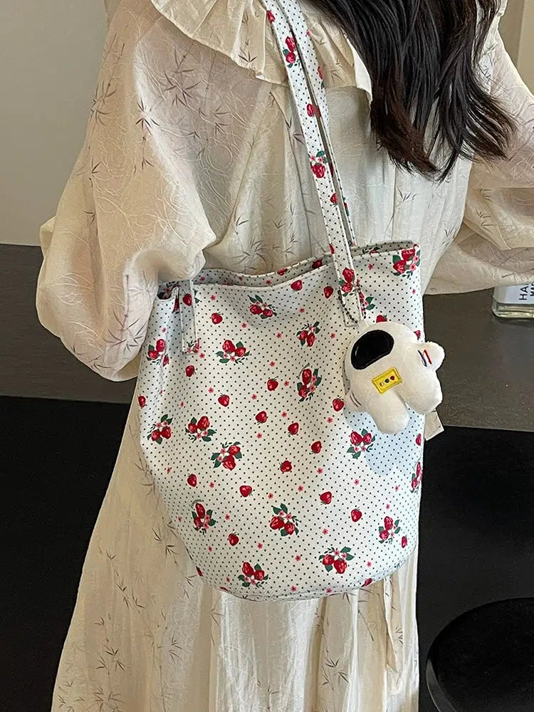 Floral Canvas Bucket Shoulder Bag