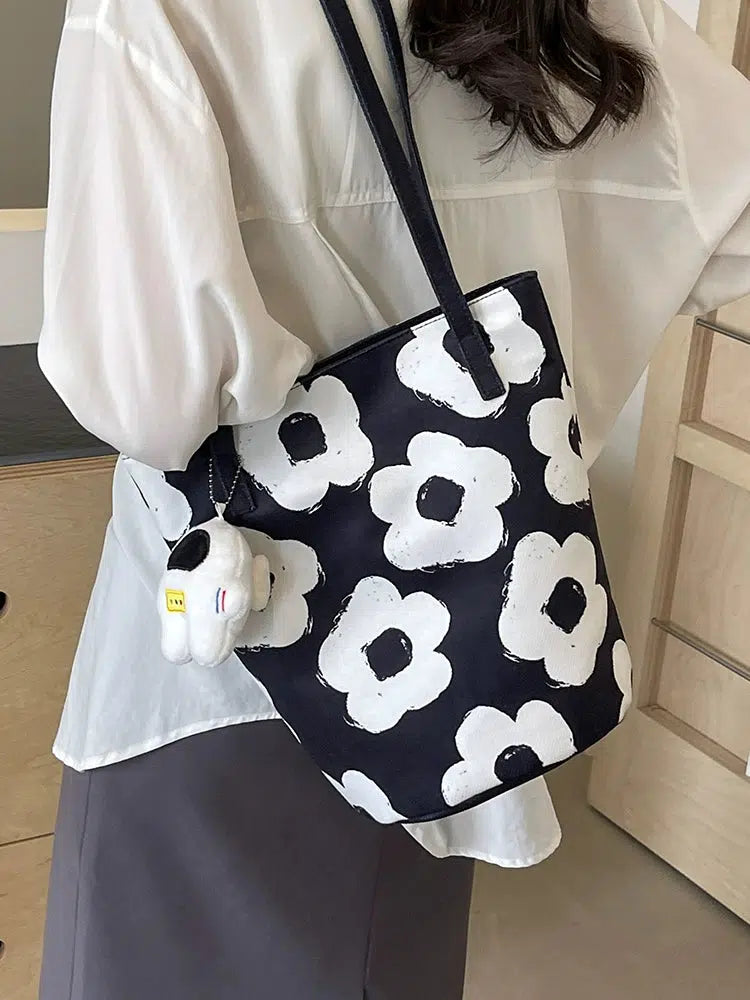 Floral Canvas Bucket Shoulder Bag
