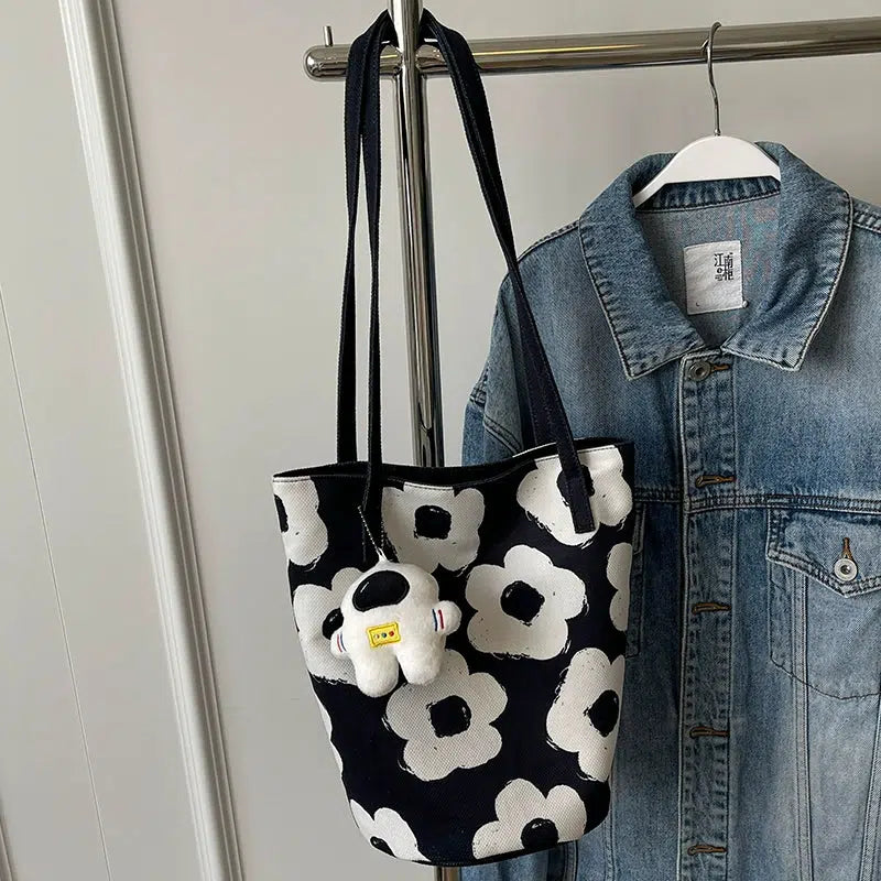 Floral Canvas Bucket Shoulder Bag