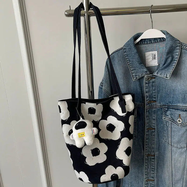 Floral Canvas Bucket Shoulder Bag