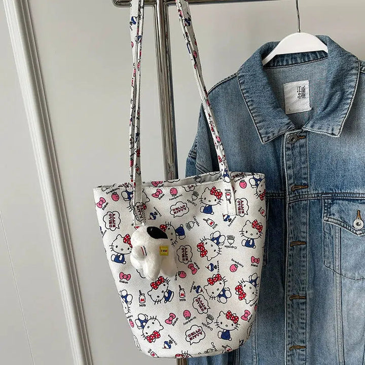 Floral Canvas Bucket Shoulder Bag