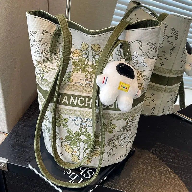 Floral Canvas Bucket Shoulder Bag