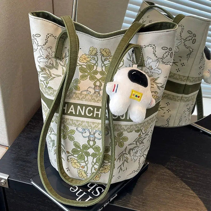 Floral Canvas Bucket Shoulder Bag