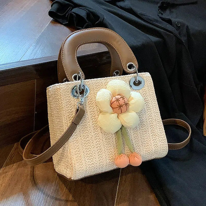 Floral Charm Handwoven Handbag