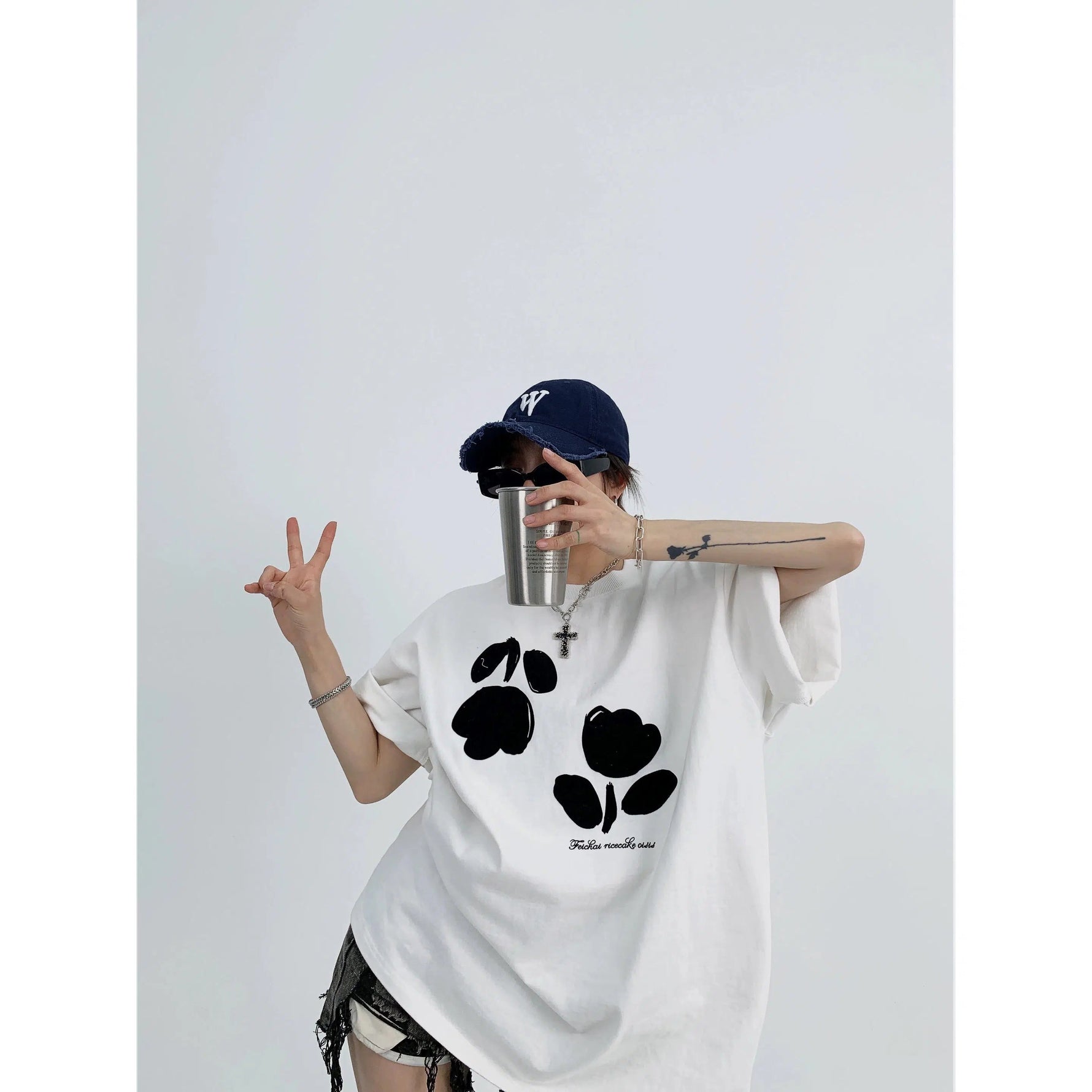 Floral Design Oversized Graphic T-Shirt