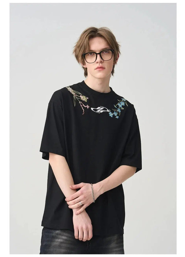 Floral Embroidered Crewneck T-shirt