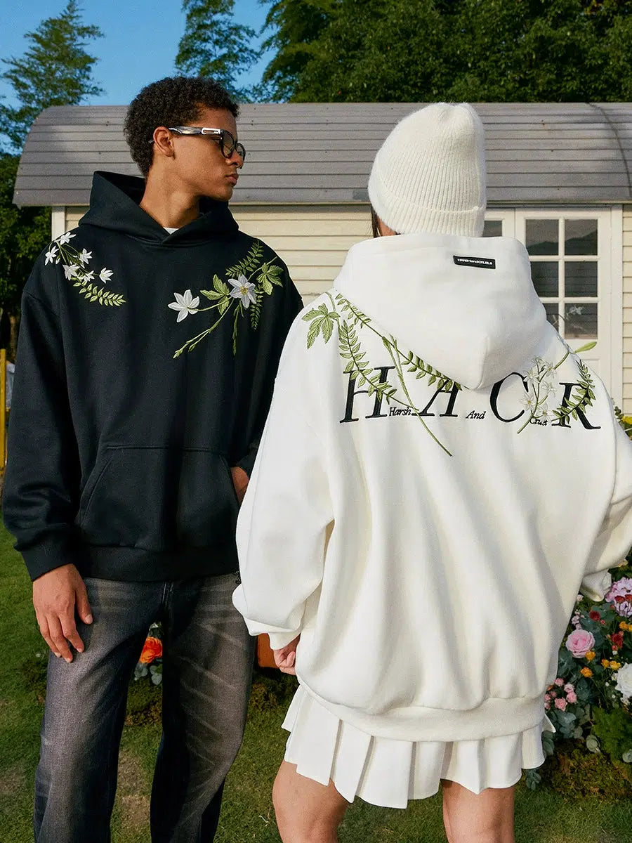Floral Embroidered Hooded Sweatshirt