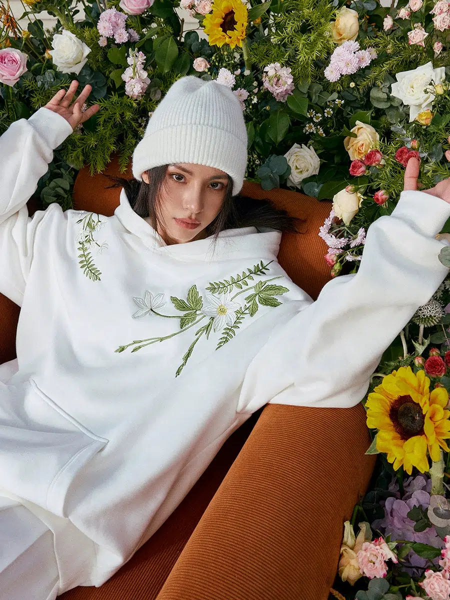 Floral Embroidered Hooded Sweatshirt