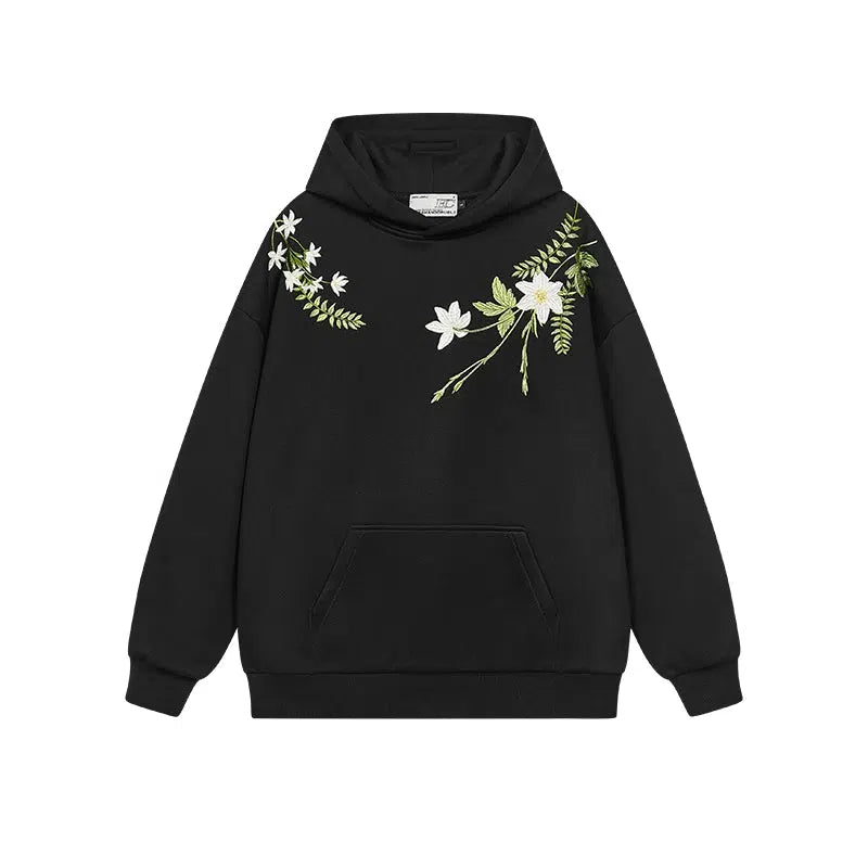 Floral Embroidered Hooded Sweatshirt
