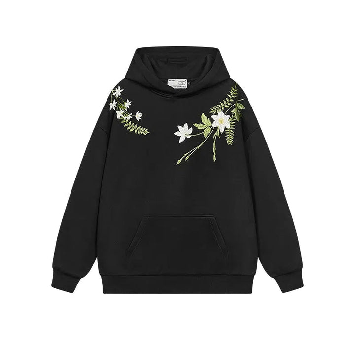 Floral Embroidered Hooded Sweatshirt