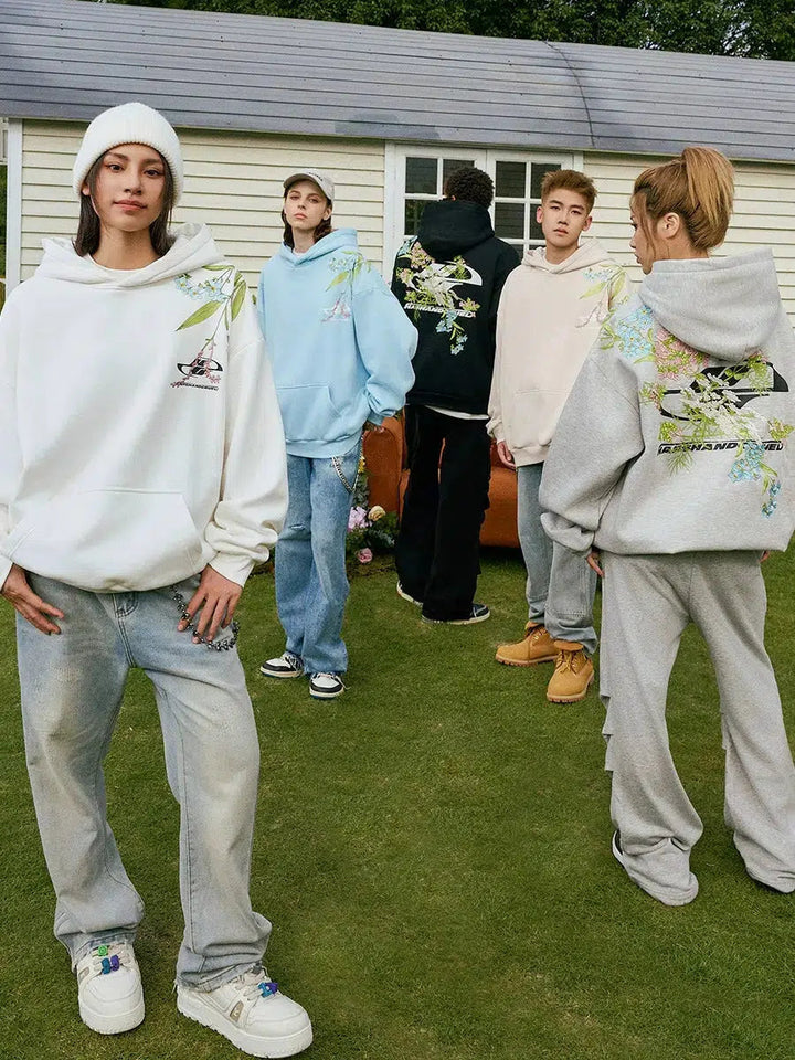 Floral Embroidered Logo Hoodie