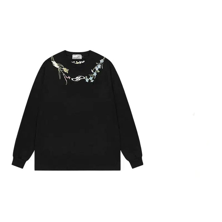 Floral Embroidered Long-Sleeved Pullover