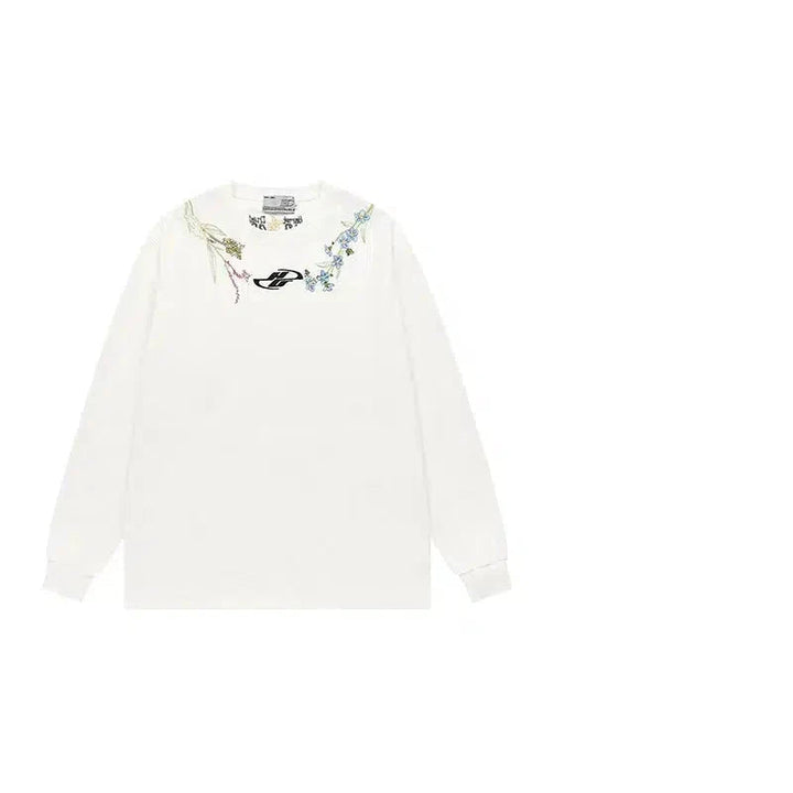 Floral Embroidered Long-Sleeved Pullover