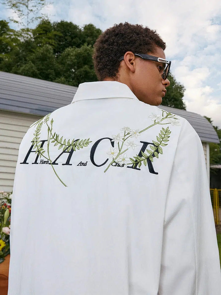 Floral Embroidered Long-Sleeved Shirt