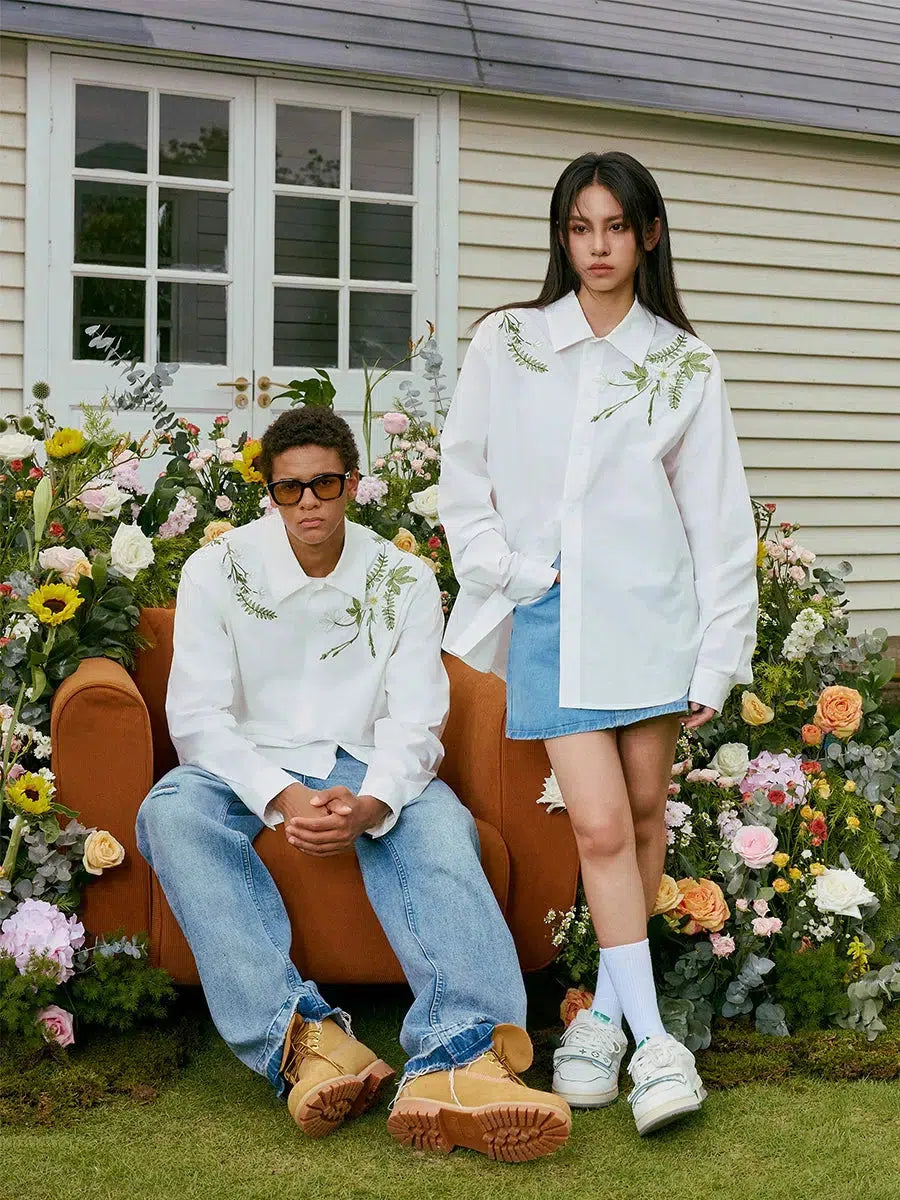 Floral Embroidered Long-Sleeved Shirt
