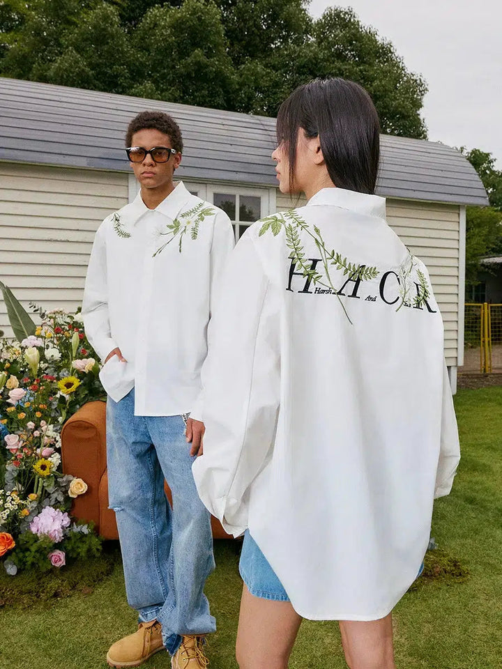 Floral Embroidered Long-Sleeved Shirt