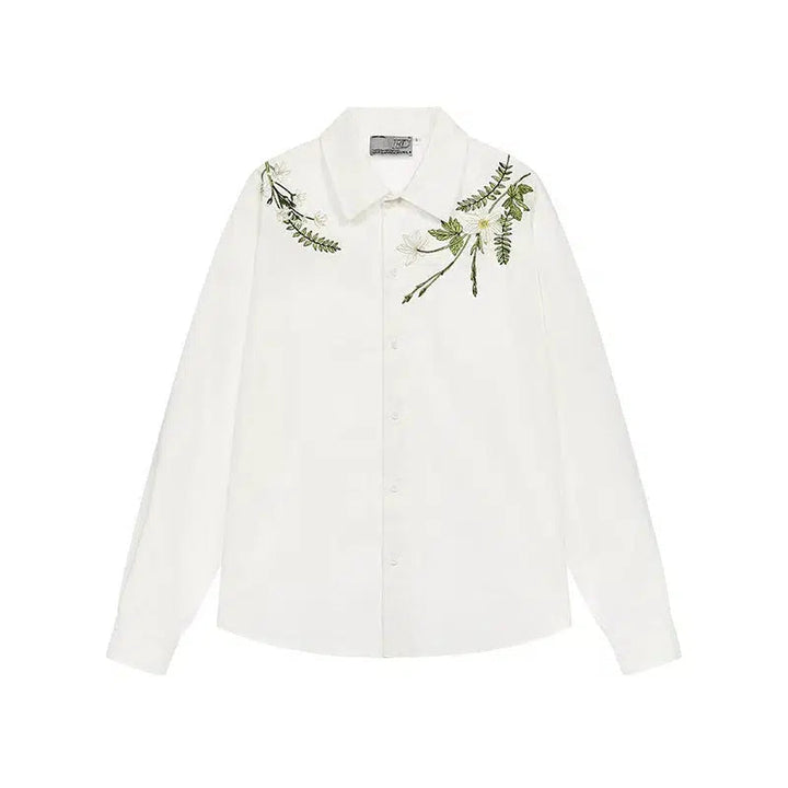 Floral Embroidered Long-Sleeved Shirt