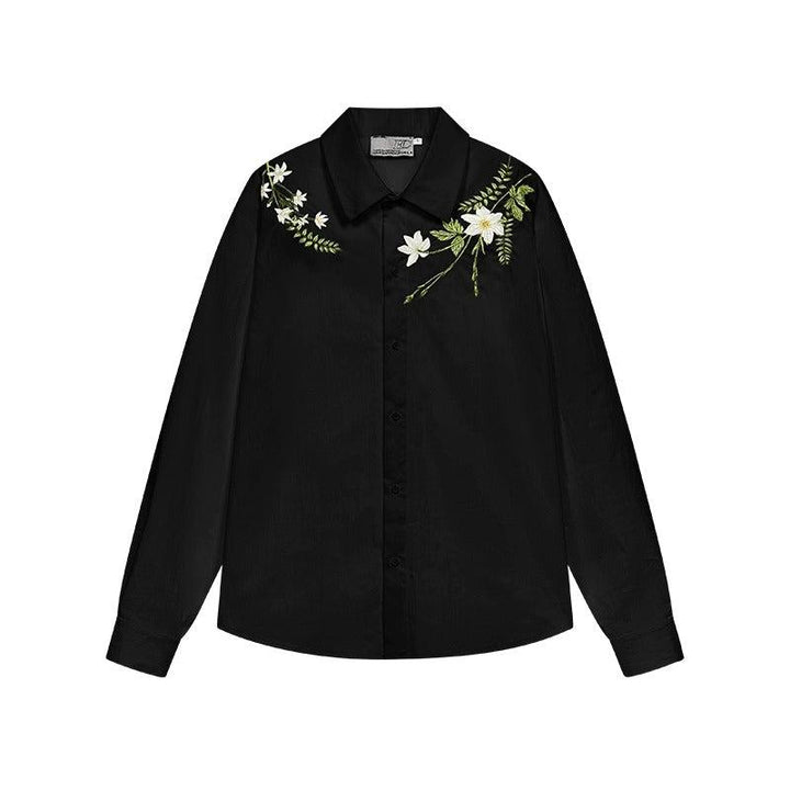 Floral Embroidered Long-Sleeved Shirt