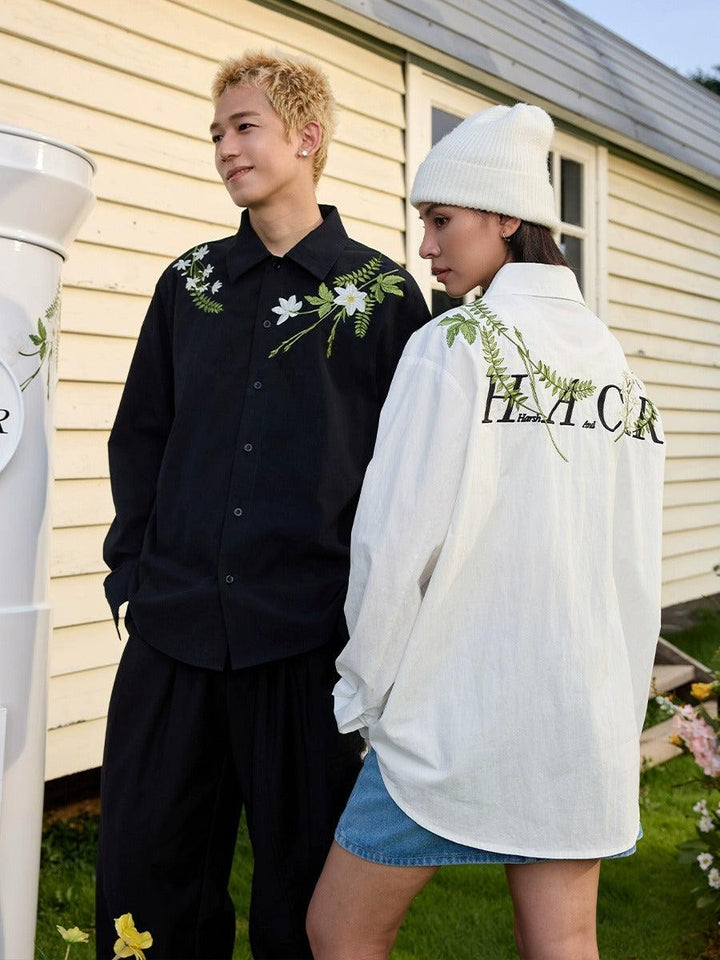 Floral Embroidered Long-Sleeved Shirt