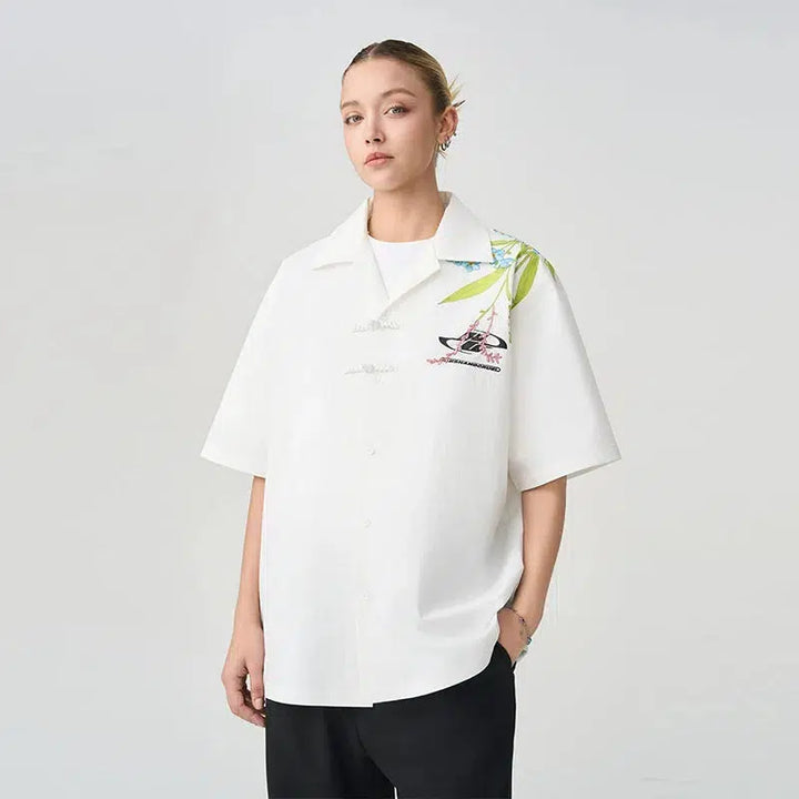 Floral Embroidered Short Sleeve Shirt