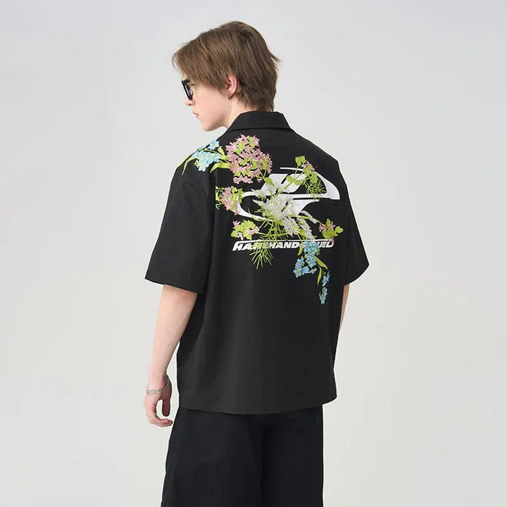 Floral Embroidered Short Sleeve Shirt