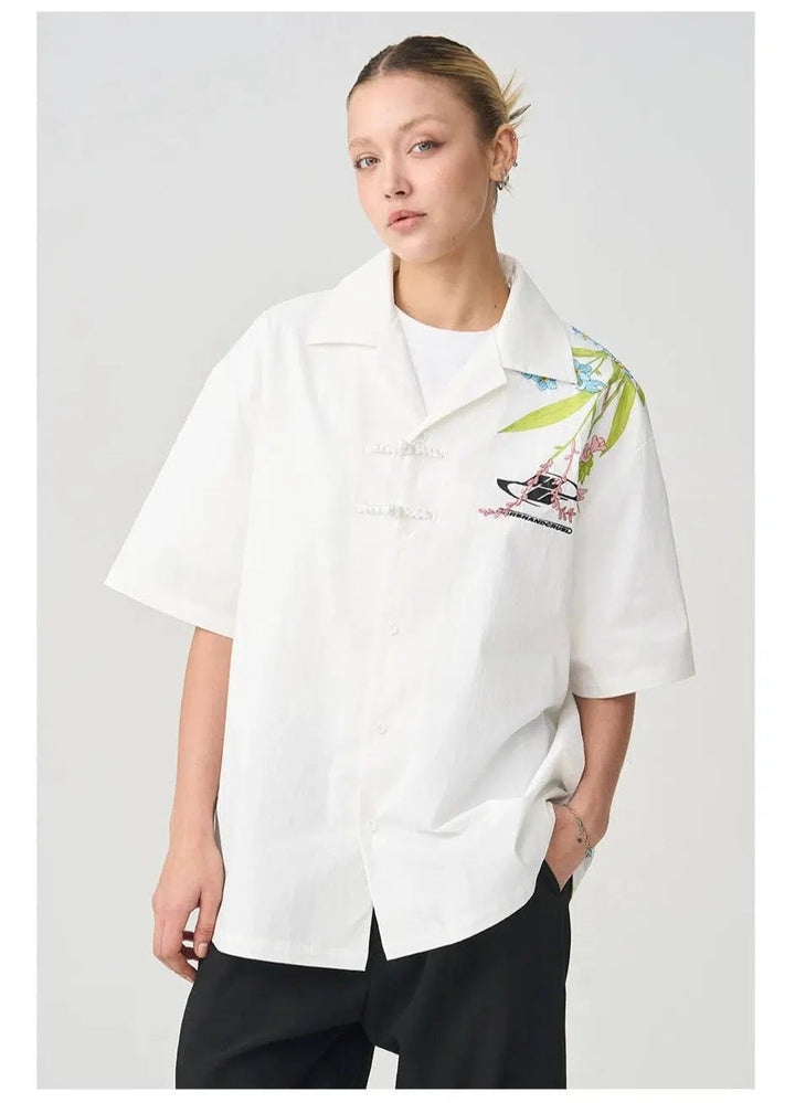 Floral Embroidered Short Sleeve Shirt