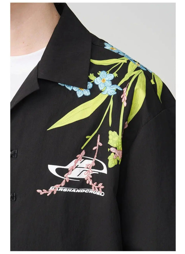 Floral Embroidered Short Sleeve Shirt
