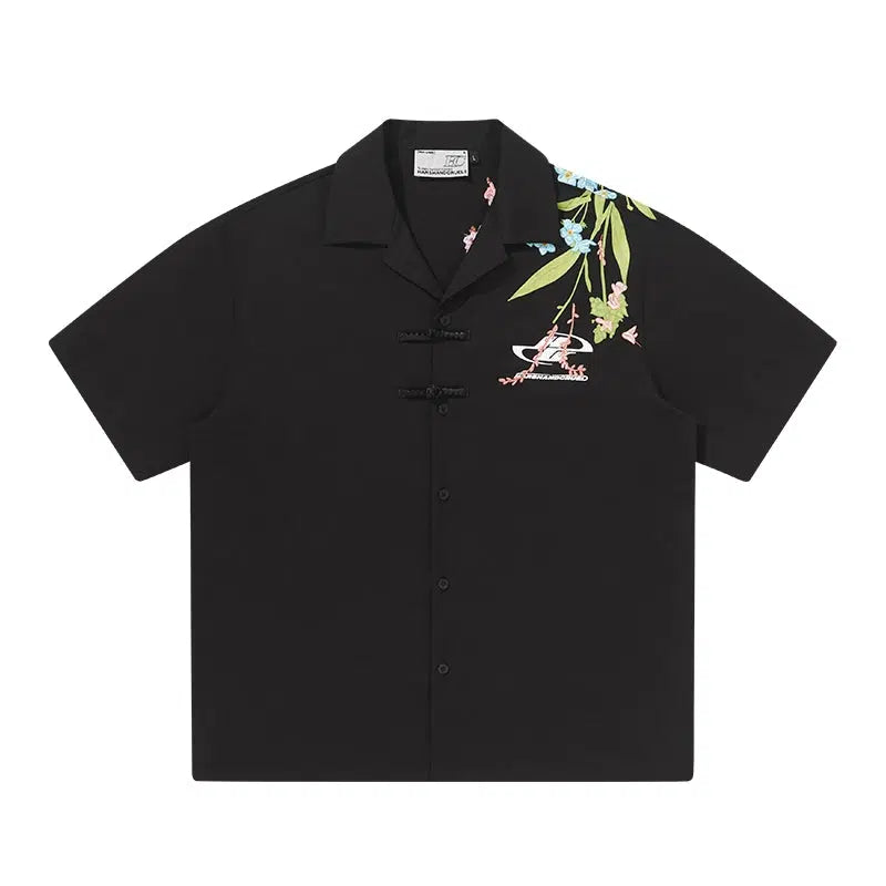 Floral Embroidered Short Sleeve Shirt