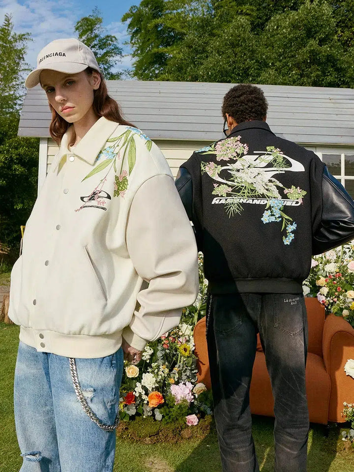 Floral Embroidery Baseball Jacket