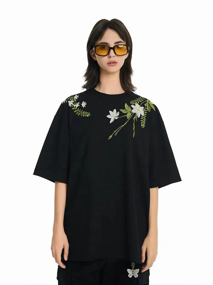 Floral Embroidery Breathable T-shirt
