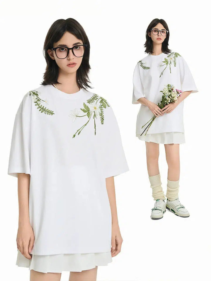 Floral Embroidery Breathable T-shirt